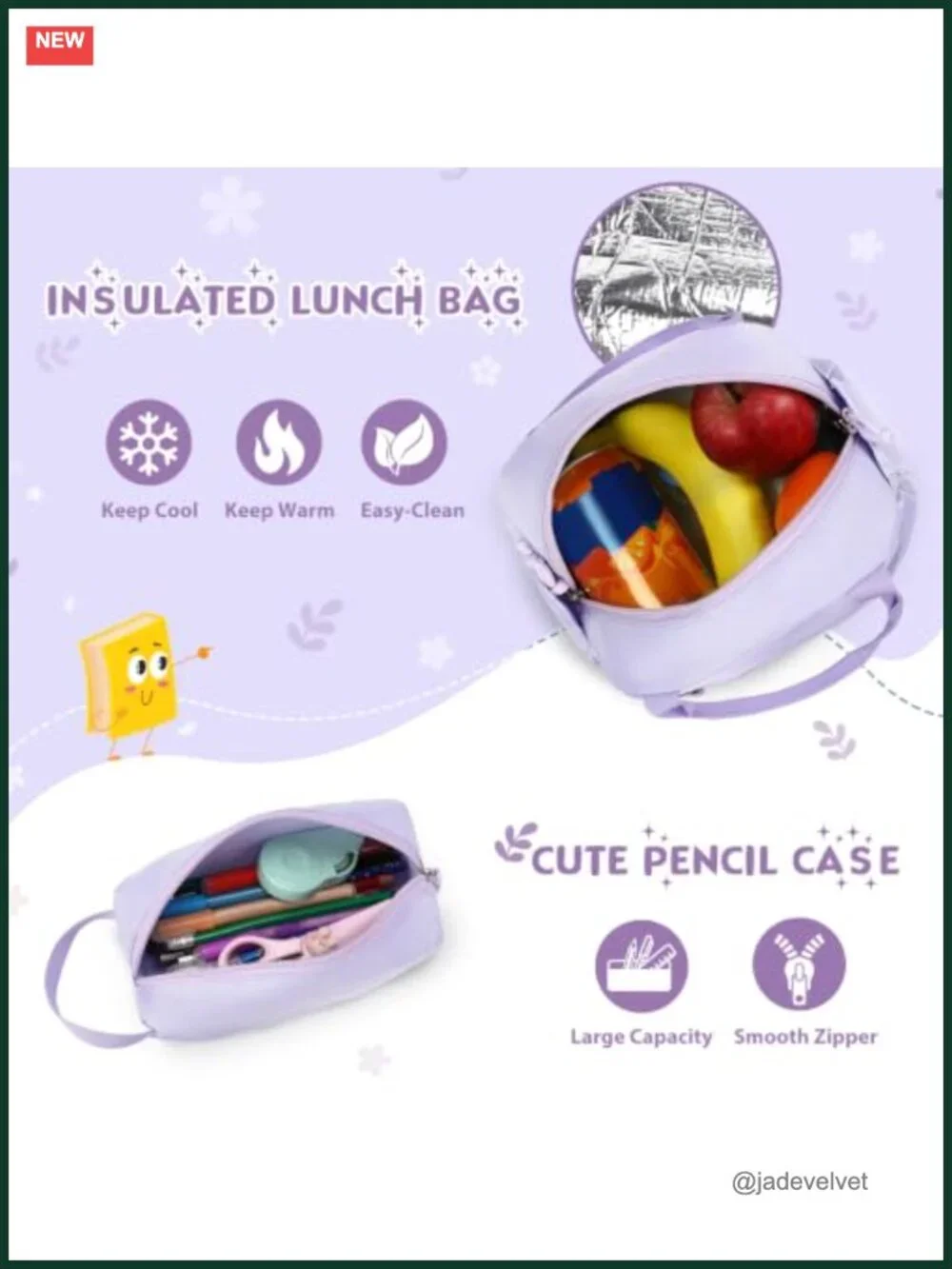 Laptop Backpack Set with Lunch Bag and Pencil Pouch, USB Charging Port, Water